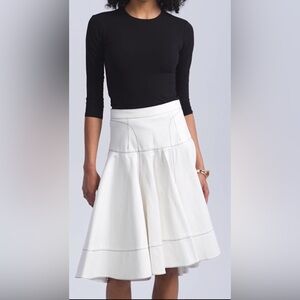 Women's White Flared Midi Skirt